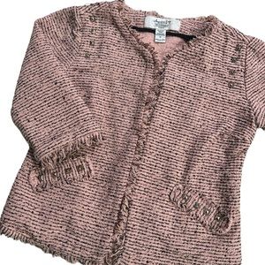Pink black tweed jacket raw hem metal stud grommets blazer top S